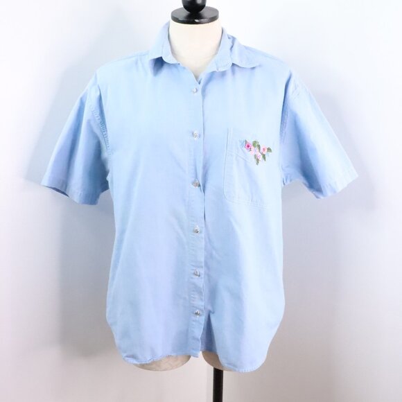 Vintage Capacity Women's M/L 90's Cotton Denim Button-Up Embroidered Shirt - Picture 1 of 12